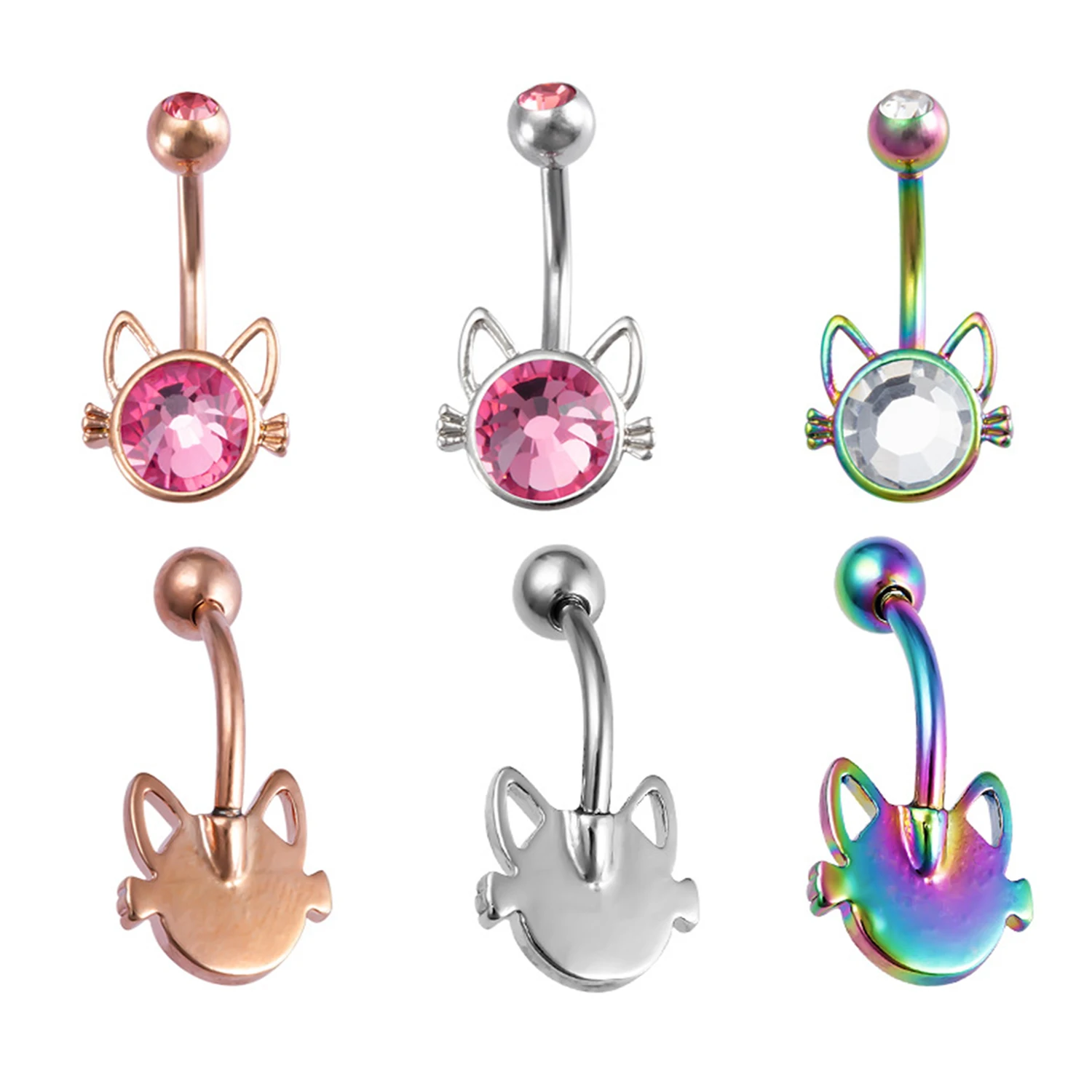 Cute Cat Navel Ring Fake Belly Button Rings Zircon Animal Navel Piercing Stainless Steel Fake Earrings Septum Piercing Ornaments