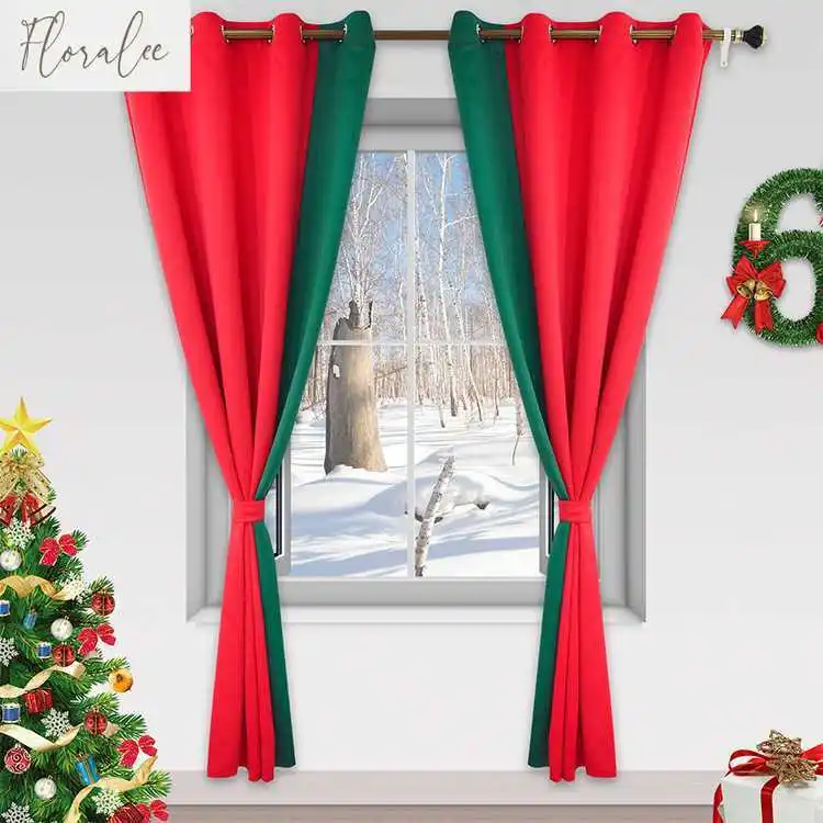 

Christmas Curtains Blackout Red Green Decoration Christmas Curtain Cloth Festival Curtain Party Curtain Decoration Custom Size
