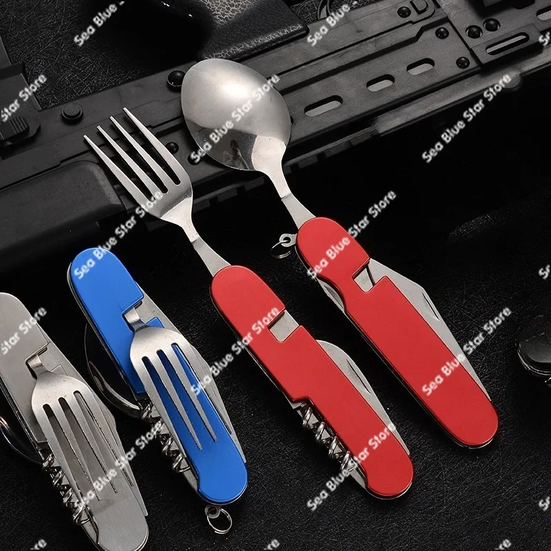 Mini folding removable combination outdoor mountaineering travel tableware multi-open aluminum handle outdoor tools gifts