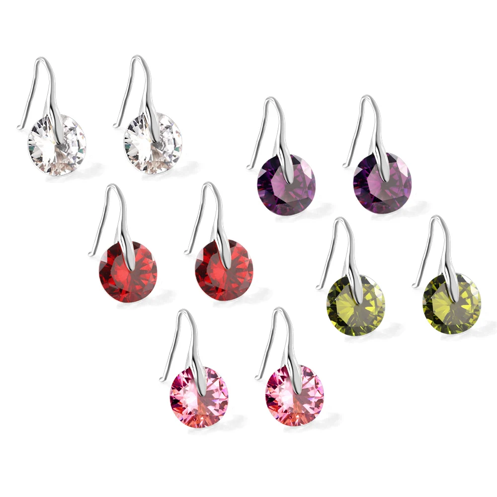LUXUSTEEL 10/12/14mm orecchini pendenti in cristallo rotondi colorati in acciaio inossidabile moda semplice matrimonio gioielli da donna ciondola