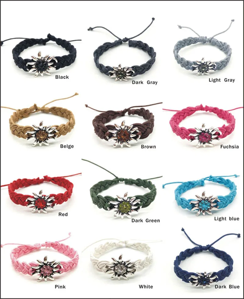 Fashion Handmade Woven Edelweiss Bracelets & Bangles Adjustable Lucky Flower Multicolor Bracelet Women Party Friendship Bracelet