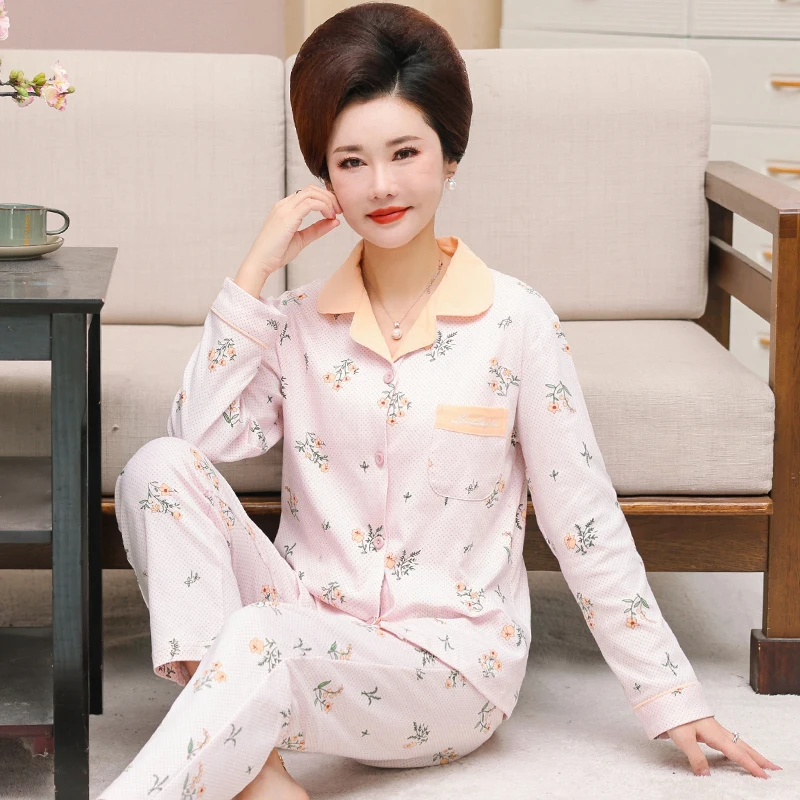 Langarm Blumen pyjamas Frauen stricken Baumwolle Damen Pyjamas zweiteilig Set Indoor wear Homewear Freizeit Home Stoff zu allen Jahreszeiten