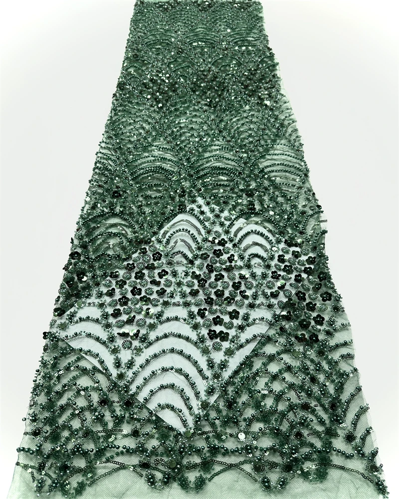 Hoge kwaliteit Afrikaanse handgemaakte kralen kant stof naaien pailletten borduurwerk Nigeriaanse kant stof vrouwen trouwjurk