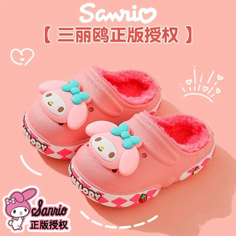 Kuromi بلدي ميلودي سانريو الشتاء حذاء للأطفال الاطفال الأسنان الفتيات فروي النعال حذاء داخلي الأحذية طفل فتاة الرضع الطفل المنزل