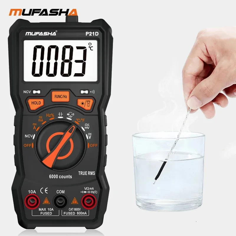 MUFASHA TRUE RMS Multimeter AC/DC Flashlight Digital 6000 COUNTS NCV Smart High Precision