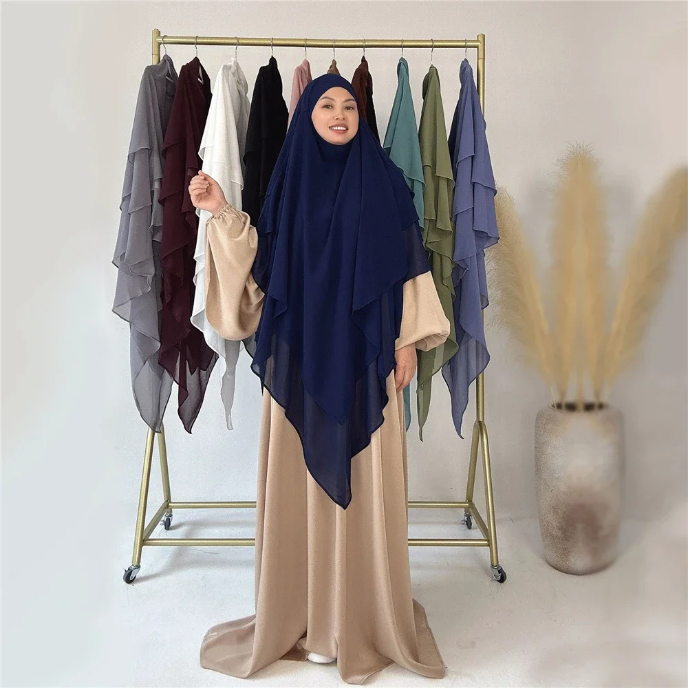 Hijabs roupas islâmicas longo khimar roupas de oração 3 camadas feminino simples headcover muçulmano lenço niqab ramadan eid cocar