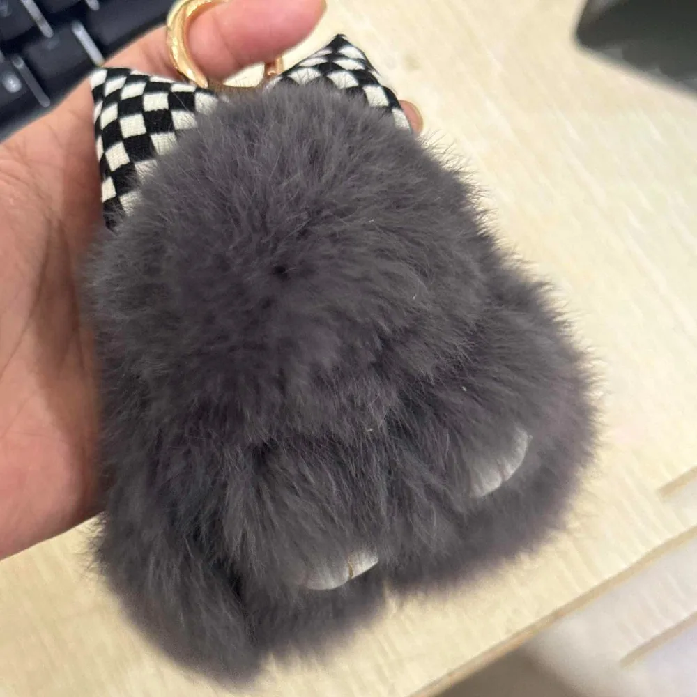 

Women Girls Hair Bow Rabbit Fur Keychain Cute Fluffy Pompoms Bunny Keychain Bag Charm Keyholder Rabbit Key Ring Car Key Chain