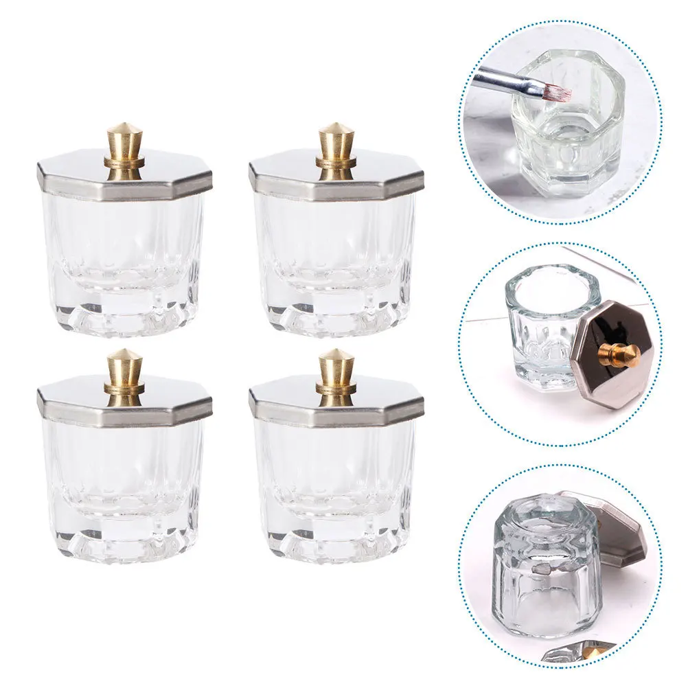 

4pcs Octagon Lid Nail Manicure Art Dish Art Bowl Clear Glass Manicure Tool For Acrylic Liquid Powder Storage Gift Idea