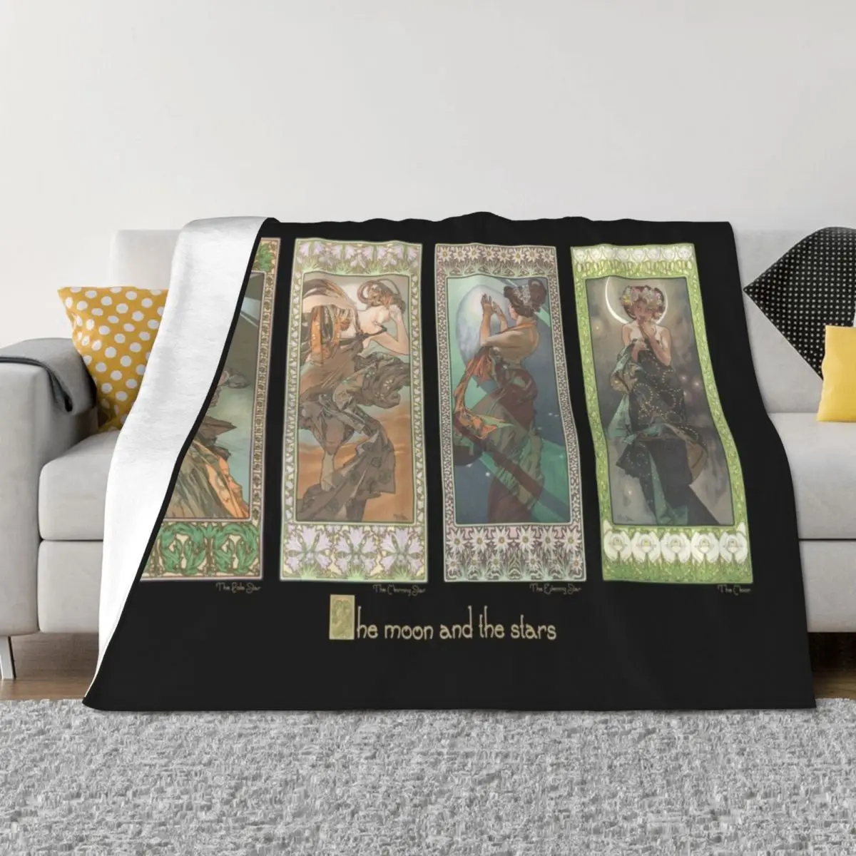 

The Moon and the Stars, by Alphonse Mucha. HIGH DEFINITION Throw Blanket Cute Decorative Beds Furry Luxury Thicken Blankets