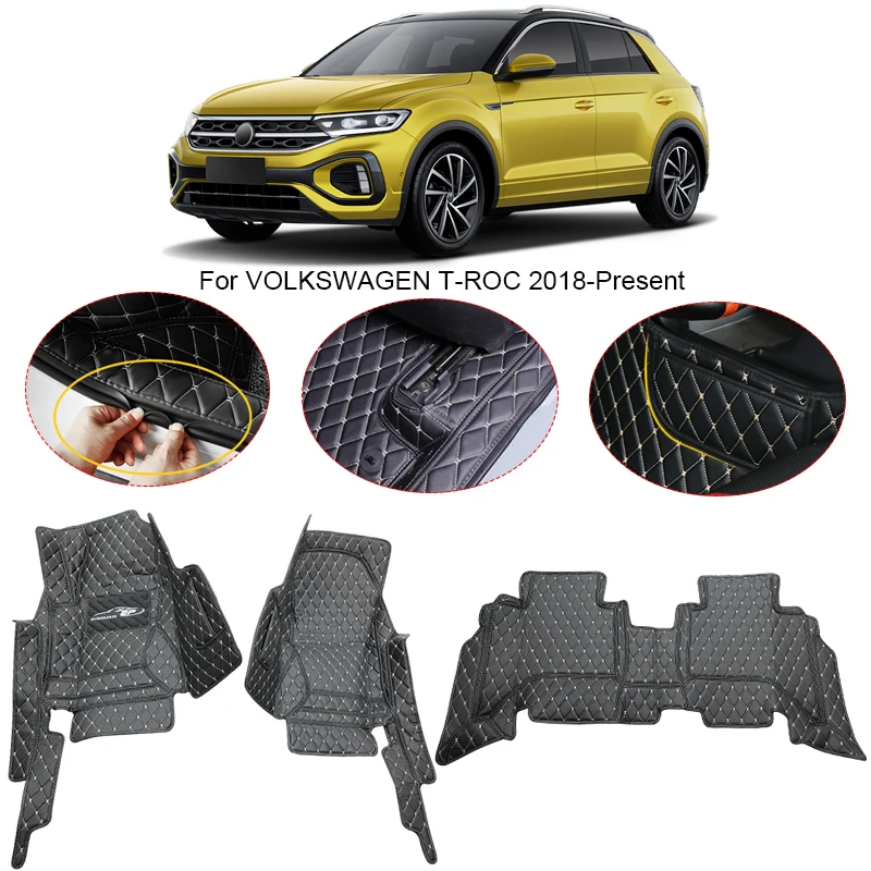 

3D полное объемное покрытие для Volkswagen T-ROC 2018-2025, коврик для автомобильного пола, подкладка для ног, коврик из искусственной кожи, водонепроницаемый ковер, автомобильные аксессуары