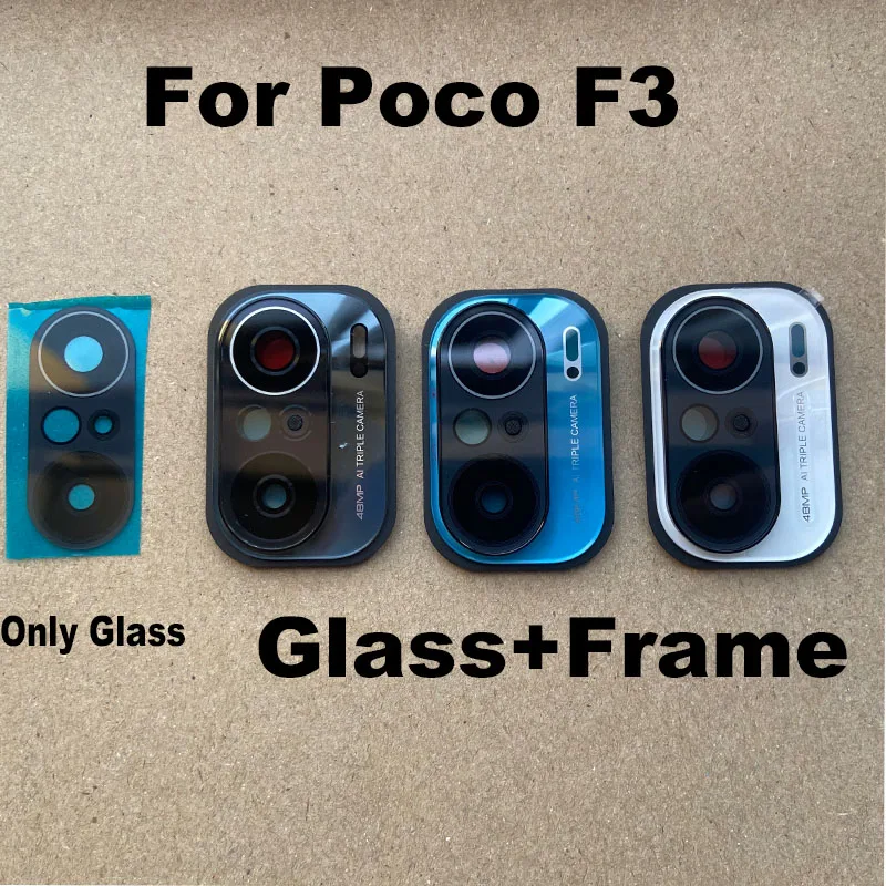 For Xiaomi Poco F3 Back Rear Camera Glass Lens With Cover Frame With Adhensive