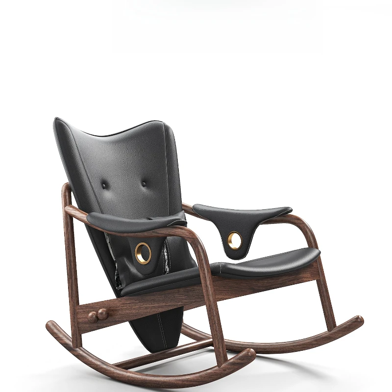 

Wind designer leather rocking chair chief chair living room retro casual sofa chair