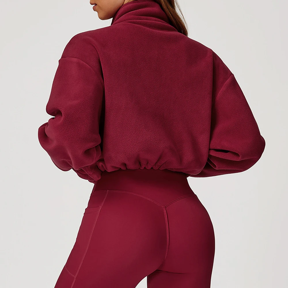 الشتاء اليوغا طويلة الأكمام الوقوف طوق البلوز فضفاضة في الهواء الطلق تشغيل سترة رياضية المرأة يندبروف سستة الدافئة البلوز