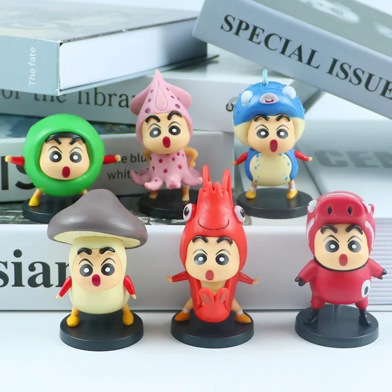 Bandai 6 pçs/set Anime Crayon Shin-chan Ingredientes Alimentares Kawaii Q Versão Figura Modelo PVC Brinquedos Boneca Coletar Ornamentos de Carro Presente