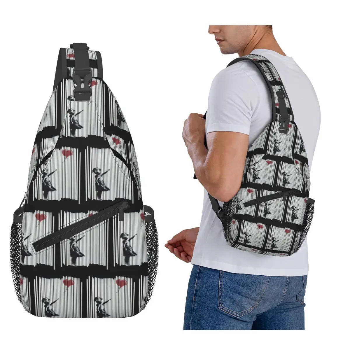 

Hey! I Fixed It! Banksy Shredded Balloon Girl Chest Bag Men Sling Crossbody Backpack Chest Bag Traveling Daypack Shoulder Bag
