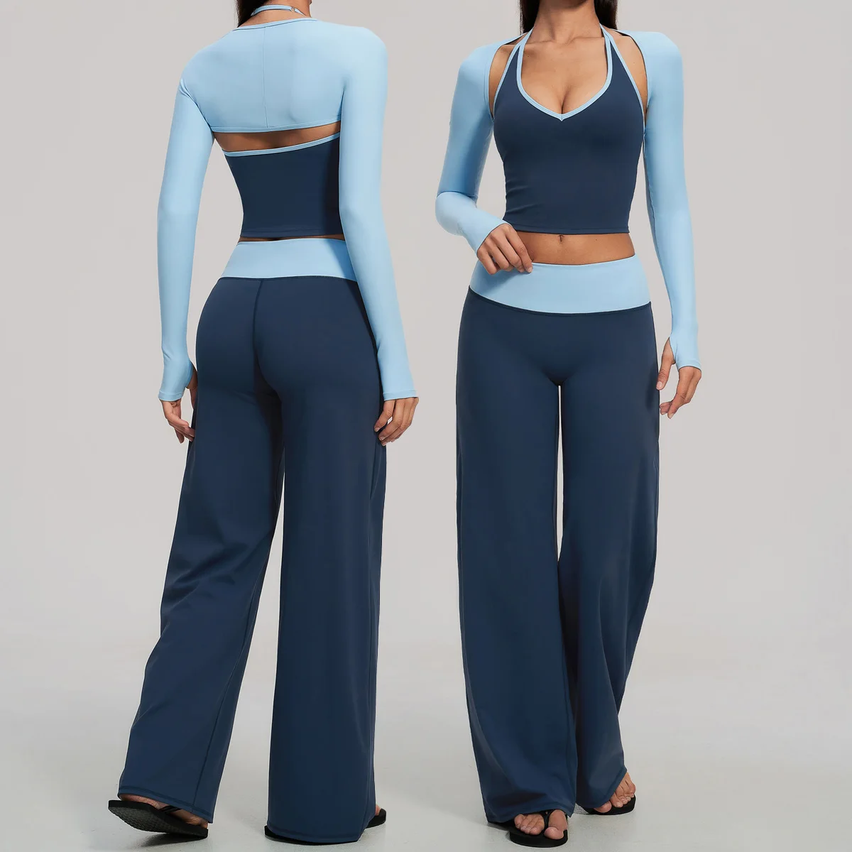 2/3PCS Yoga Set Women's Tracksuit Quick-Dry Sports Outfit Vest Long sleeves Top Fitness Workout Set with Bell-Bottom Gym Clothes