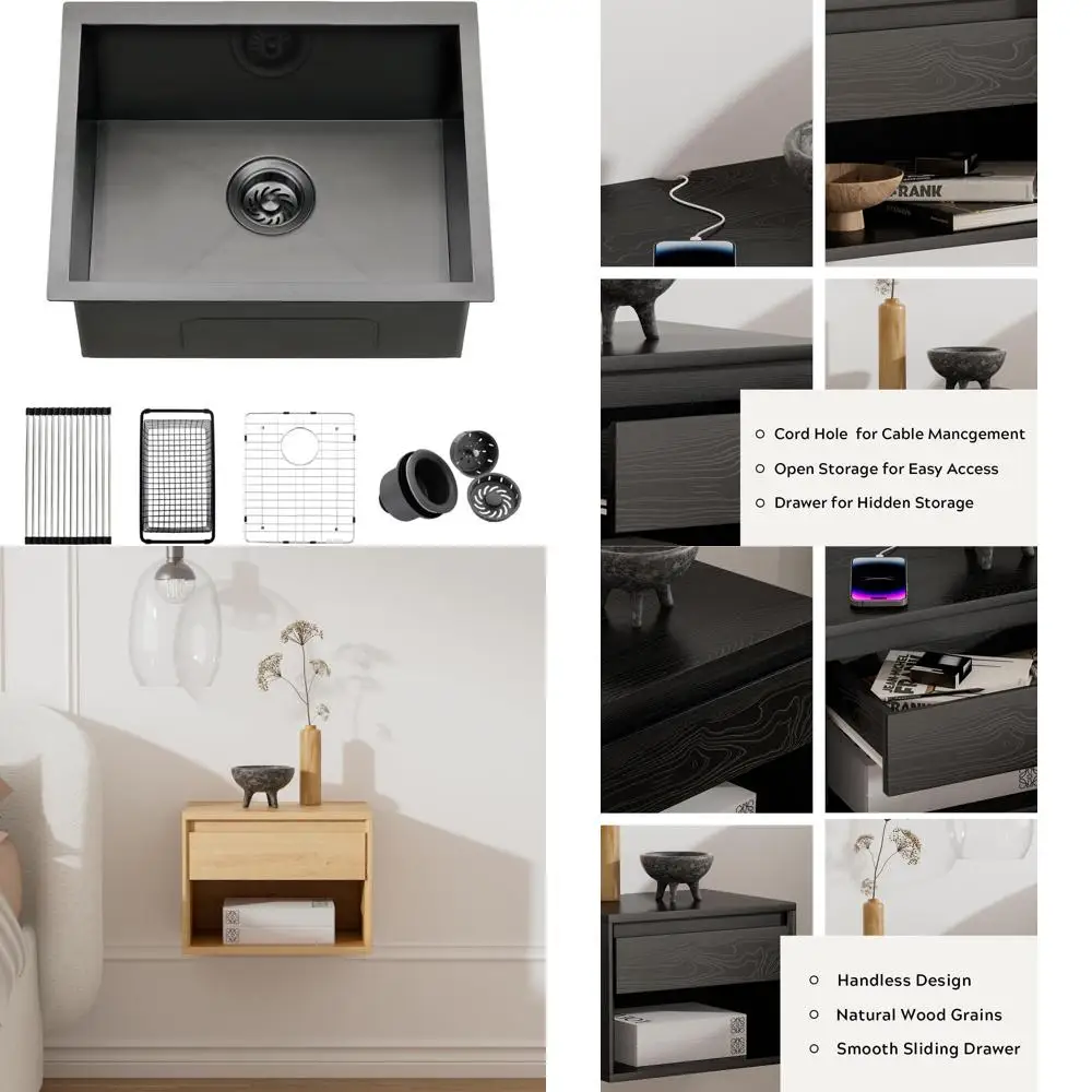 

Black 21 Inch Undermount Kitchen Bar Sink, 16x9 Inch 18 Gauge Stainless Steel Small Prep Sink for Home Bar Counter