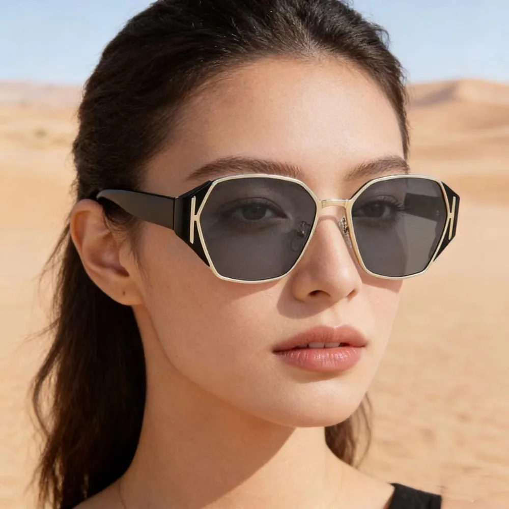 

Новые ретро-солнцезащитные очки «кошачий глаз» 2026 года, многоугольные, поляризованные, для женщин, модные, винтажные, с защитой от УФ-излучения, металлические оправы