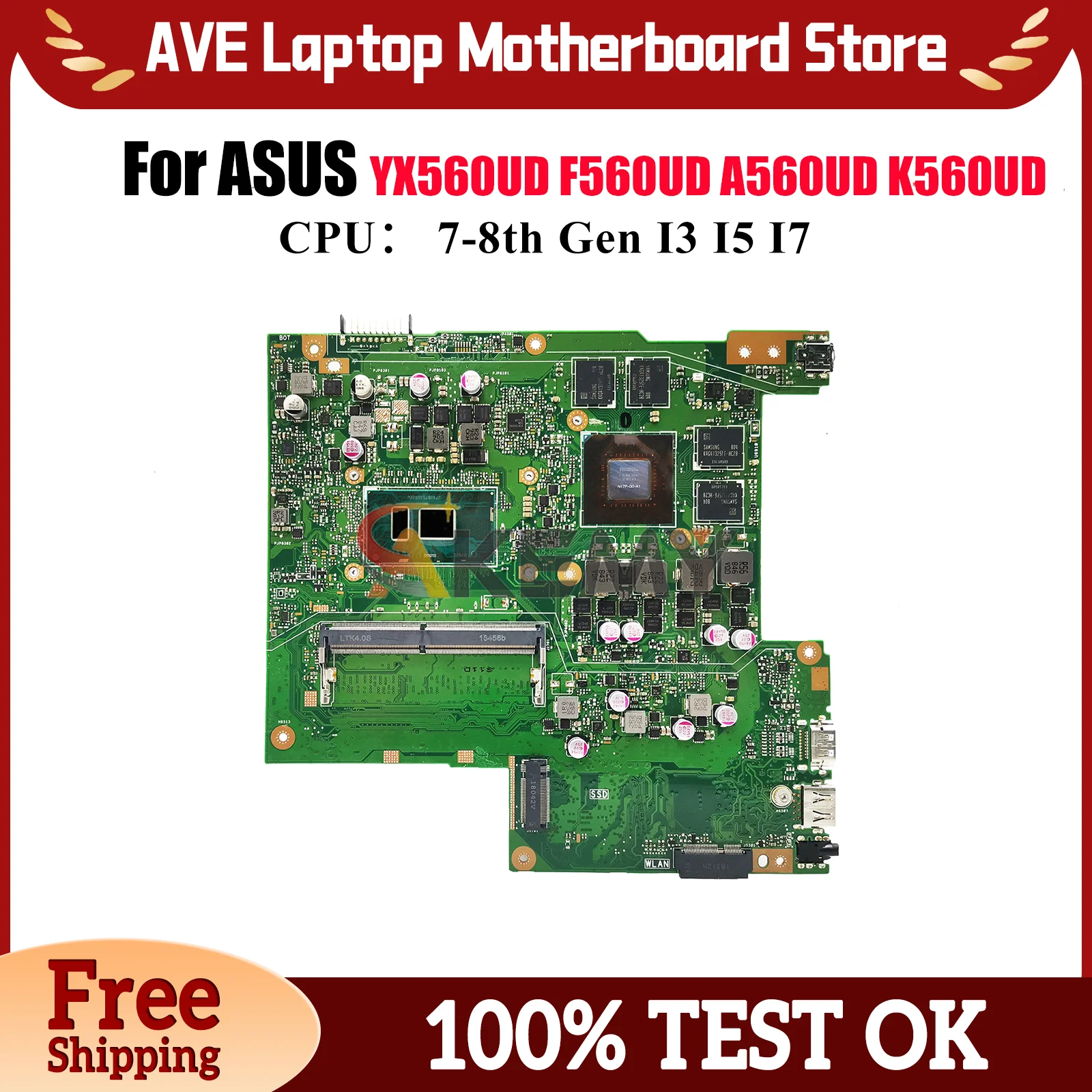 

X560UD Laptop Motherboard For ASUS VivoBook X560UD F560UD A560UD YX560UD K560UD X560U Mainboard With I3 I5 I7 CPU 100% tests OK