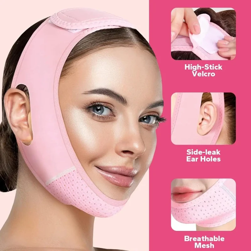 Cinghia per il viso riutilizzabile, maschera a V, doppio riduttore per il mento, cerotto per il mento, cinturino per il mento, cintura a V, maschera per il viso a forma di V per cedimenti