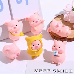 1pc Cute Cartoon Pink Pig Figurine Miniaturas Ornament Resin Piggy Statue Collection Toy Fairy Garden Mini Miniatures Decoration