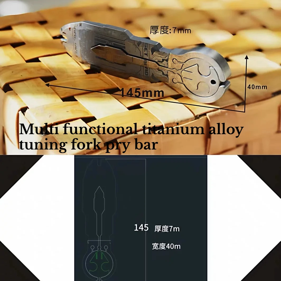 Titanium Alloy Multifunctional Pry Bar Tuning Fork Ratchet Wheel Bearing Outdoor Emergency Self-defense Hand Tool