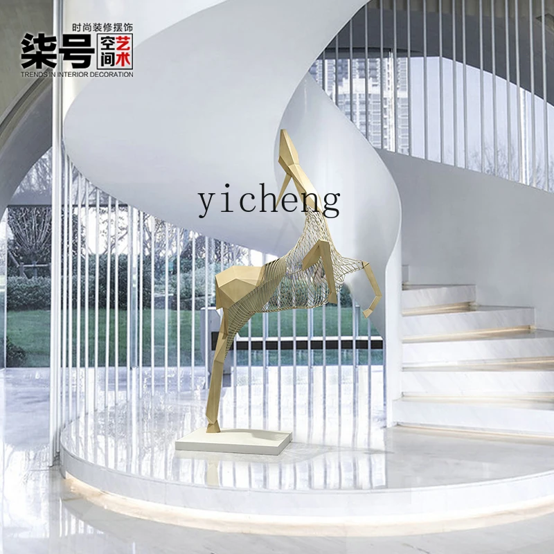 ZC كبير الفولاذ المقاوم للصدأ مجردة الغزلان النحت الفن تركيب فندق زخرفة من الأرض إلى السقف #4