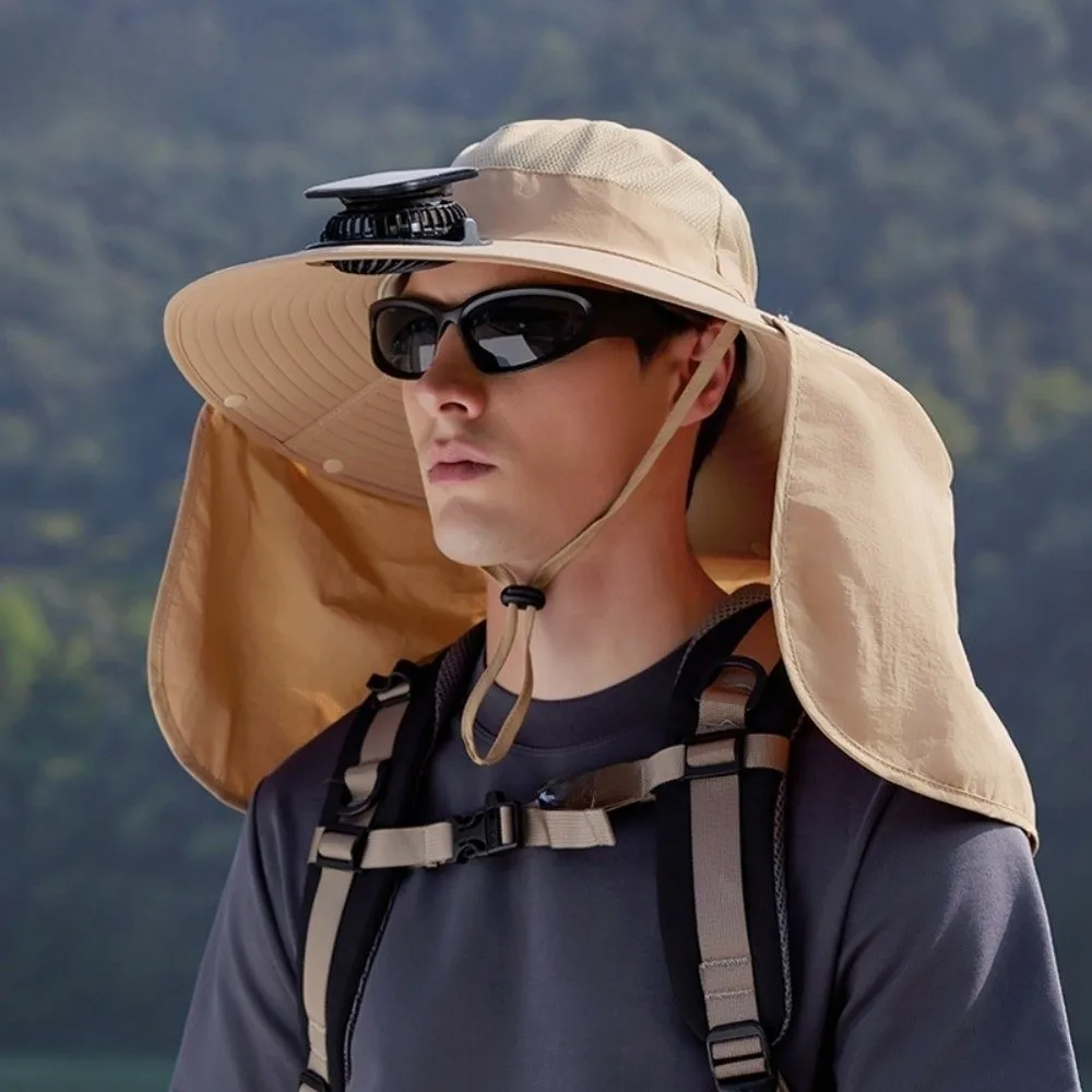 Fashion UPF50+ Solar Fan Hat with Shawl Waterproof Wide Brim Hat Adjustable Sunscreen Fishing Hat Outdoor