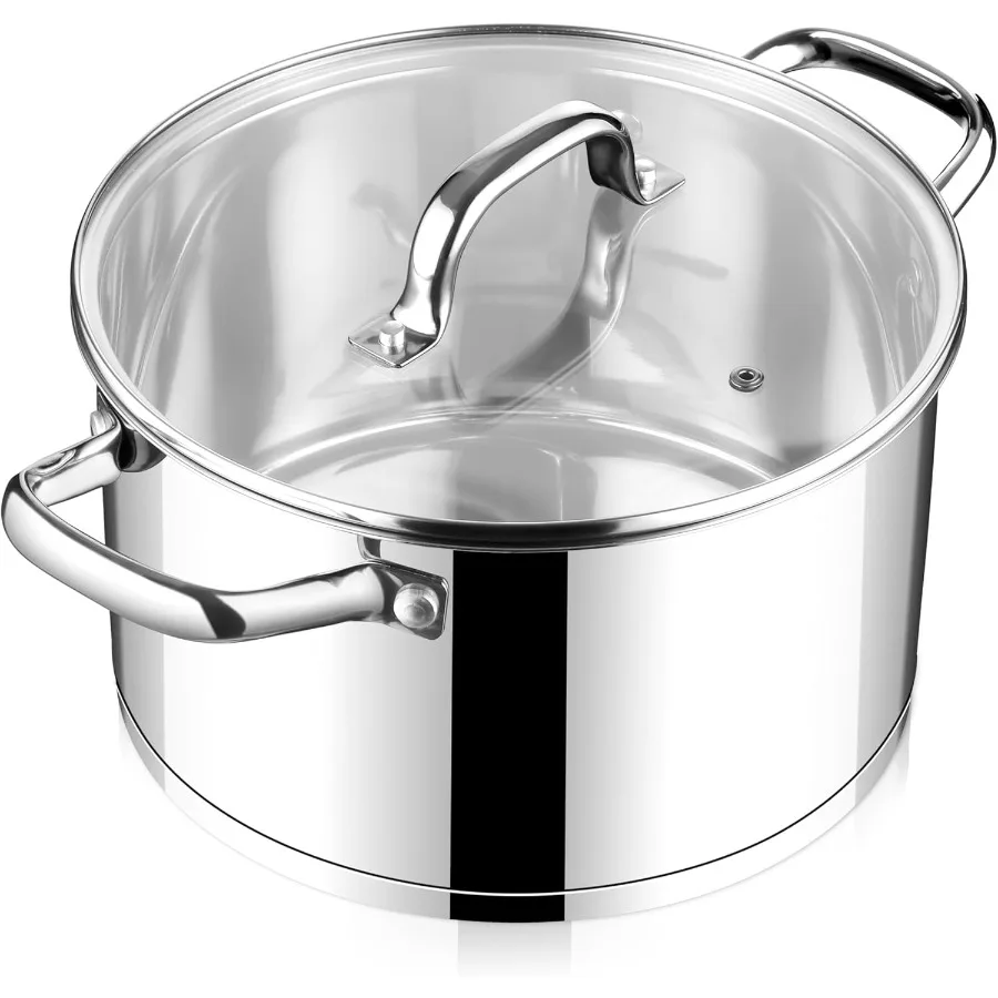 

4 Quart Stock Pot with Lid Stainless Steel Stockpot for Cooking Simmering Soup Pasta Sauce with TriPly Bottom and Visible Cover