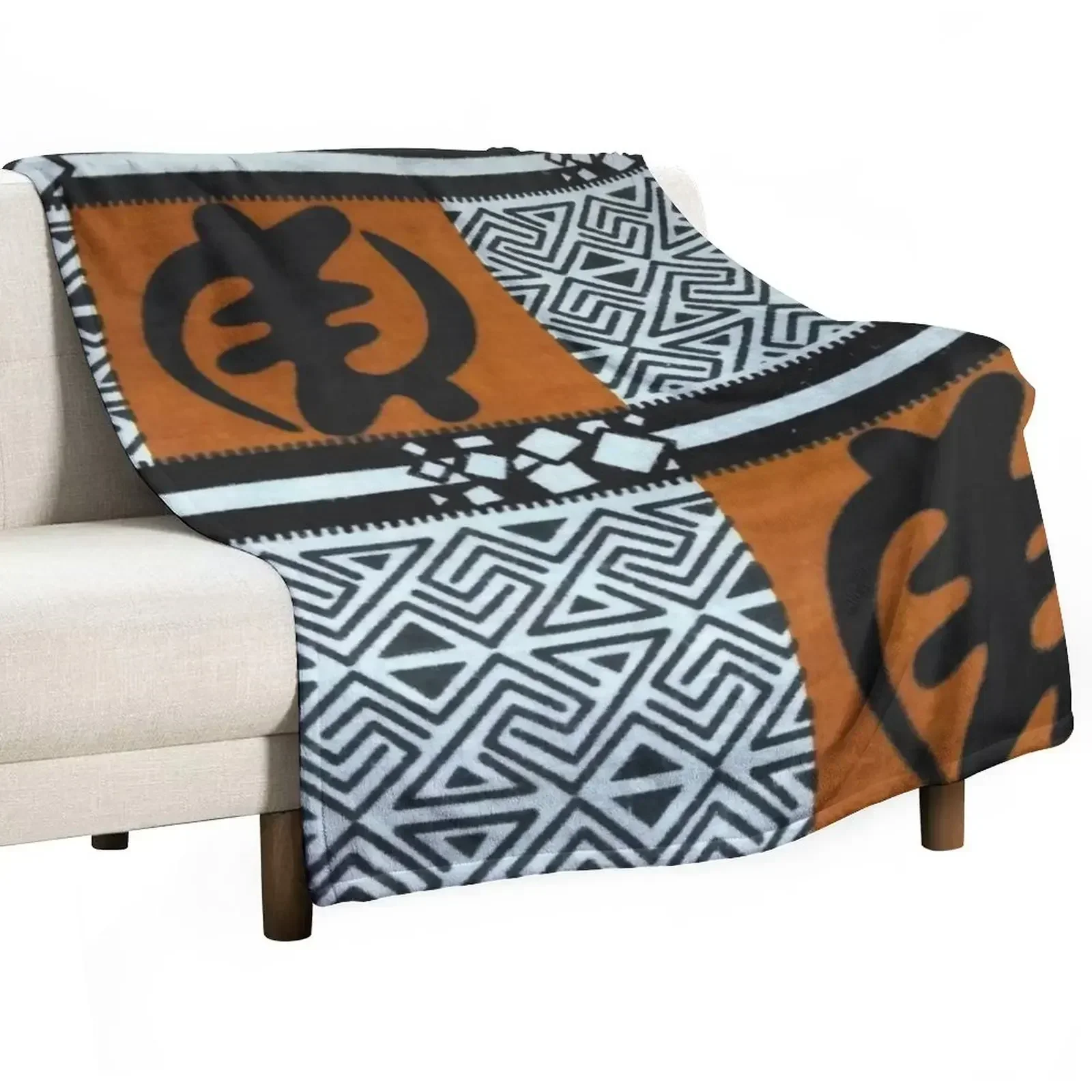 

African Print Fabric Ghanaian Gye Nyame Symbol Throw Blanket Travel Loose Blankets