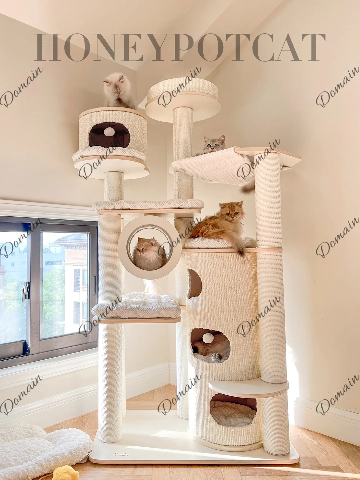 Cat climbing frame cat nest integrated multi-layer solid wood household large cat castle 182533