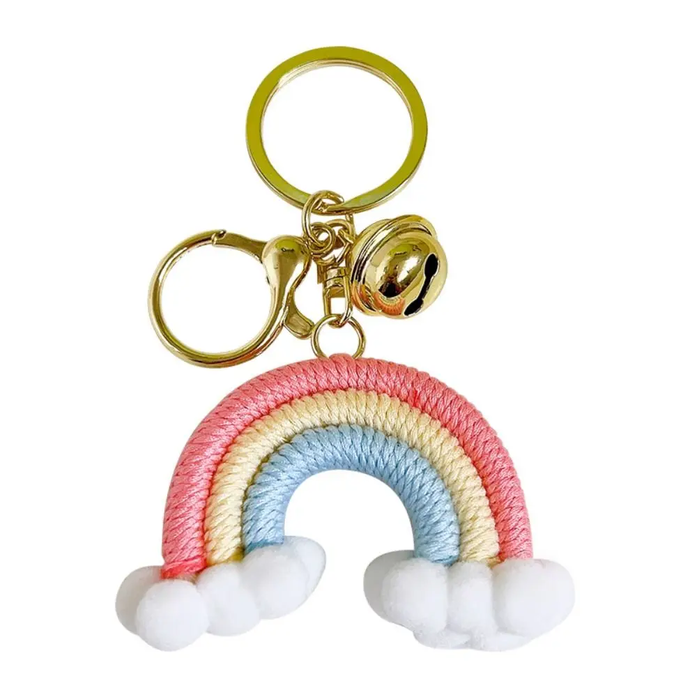 Girl Heart Three Color Rainbow Key Chain Cloud Pretty Handmade Woven Key Ring Portable Durable Knitted Rainbow Keychain Gifts