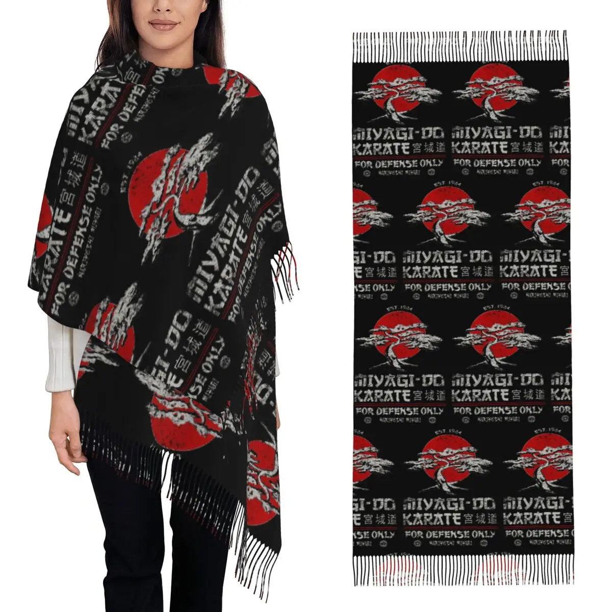 

Miyagi Do Karate шарф с кисточками для женщин, мягкие теплые шали и накидки, большая осенне-зимняя шаль