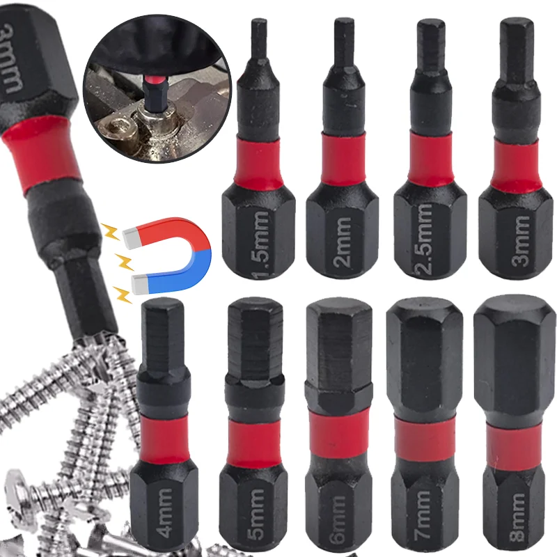 

S2 Steel Metric Magnetic Screwdriver Bit Hex Head Allen Wrench Drill Bit Set Impact Screw Driver Drill Bits for Power Tools