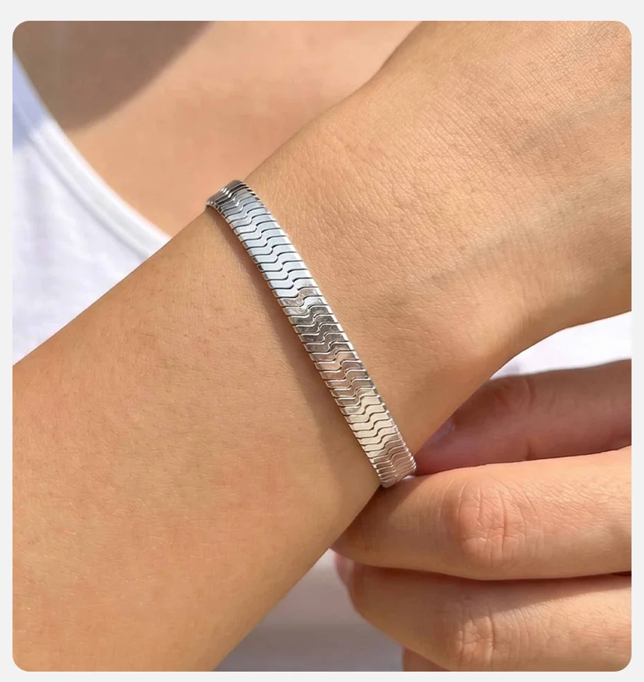 Vnox 6mm Silberfarbenes Schlangenketten-Armband Hip-Hop Verstellbares Edelstahl-Armband Wasserdichtes Party-Schmuckgeschenk – Detail 2