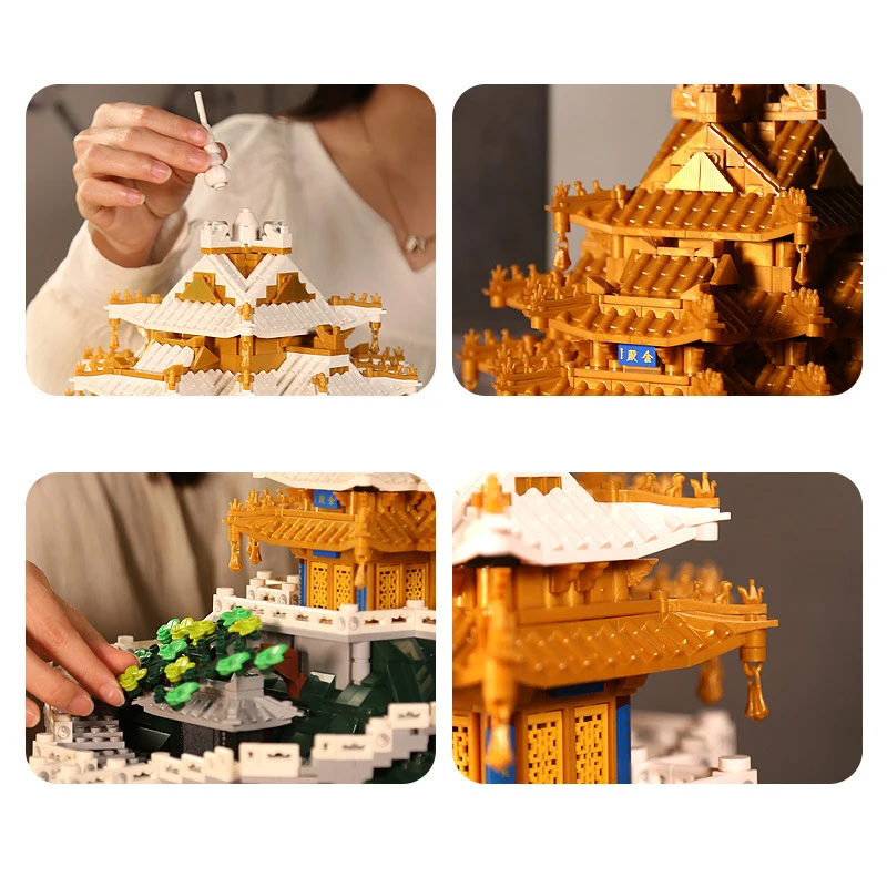 Creative Architecture Building Block China Laojun Mountain Construction Model Brick 2 Modes Laojunshan Golden Hall Toy For GIFTS