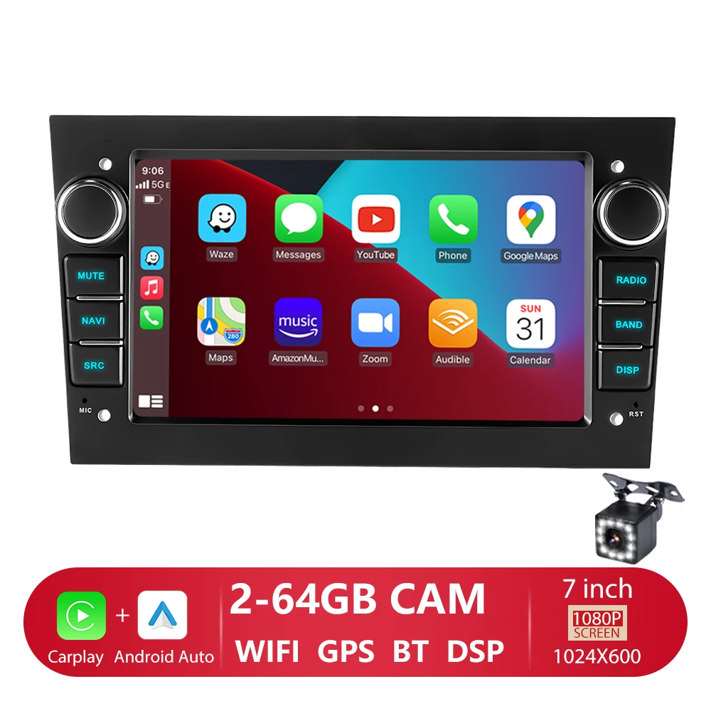 2-DIN autoradio Android 14 Auto CarPlay voor Opel Astra H G J Zafira B Corsa C D Antara Vectra Vivaro 7 inch autoradiospeler