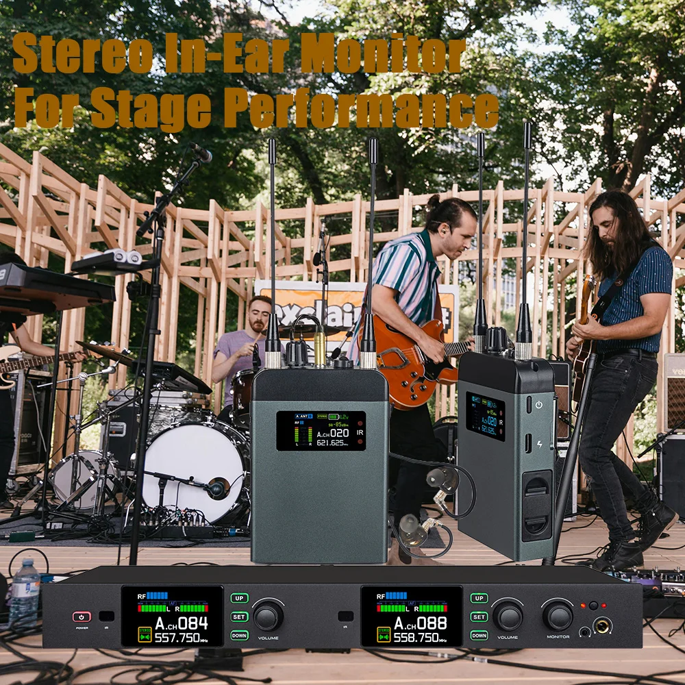 System ozic Sistem Monitor In-Ear 500/600Mhz, PM20 2 saluran Stereo nirkabel tahap kembali 2x150mW dudukan Panning kiri/kanan
