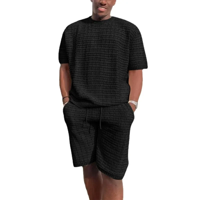 Men Suits Summer Autumn Knit Pullover Tops Pants Shorts Two-piece Sets Streetwear Sweatshirts Casual Men Clothes New Sweatpants