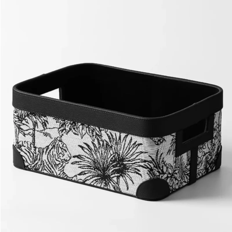 

Nordic Retro Printed Storage Basket Household Living Room Desktop Sundries Storage Baskets Luxury Creative Aesthetic Room Decor