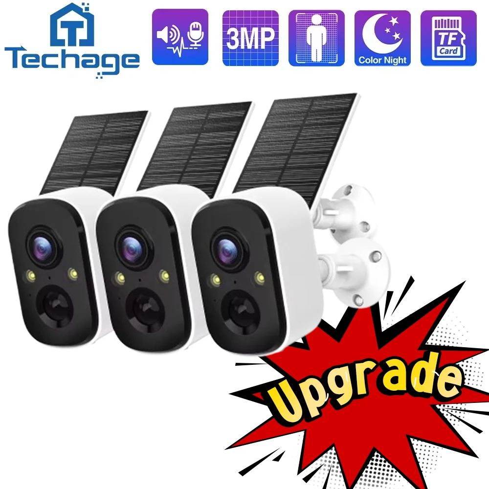 Techage 1/3/5pc 3MP Wireless Solar Batterie IP Kamera Sicherheit Outdoor WiFi PIR Kamera 2-Wege