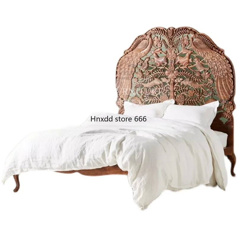 Hollow carving Solid wood South East Asia Vintage animal carving bed