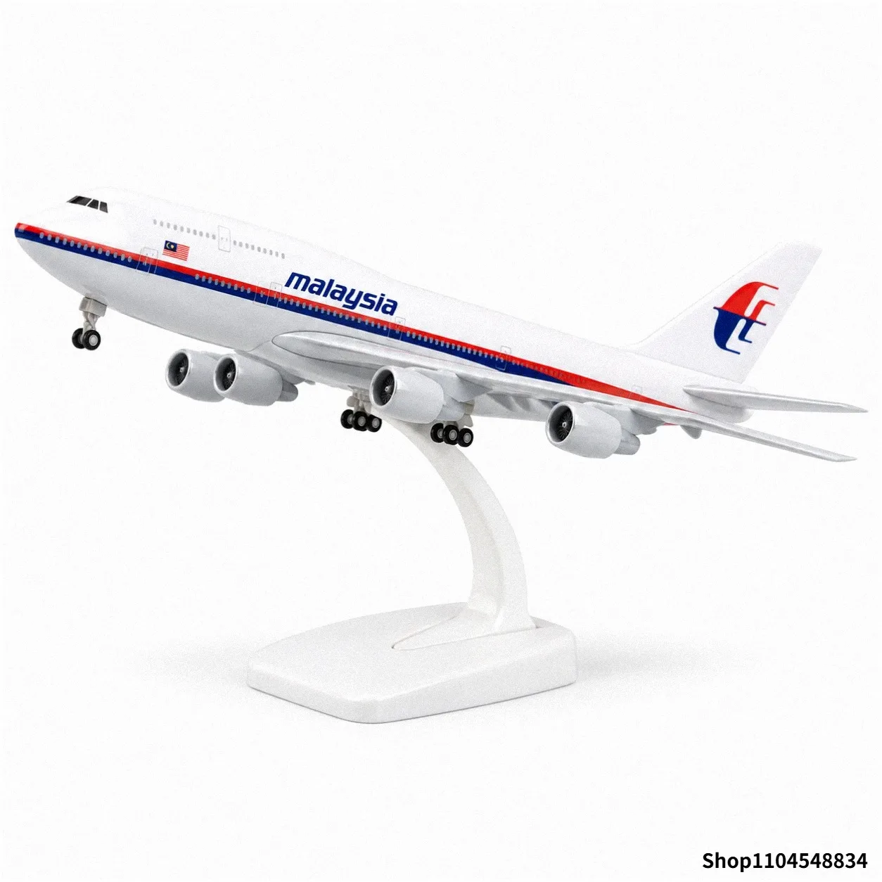 20cmのダイキャスト製金属製b747マレーシア航空機モデル。着陸装置と展示台が付属。コレクション用のおもちゃ、インテリア、ギフトに最適。