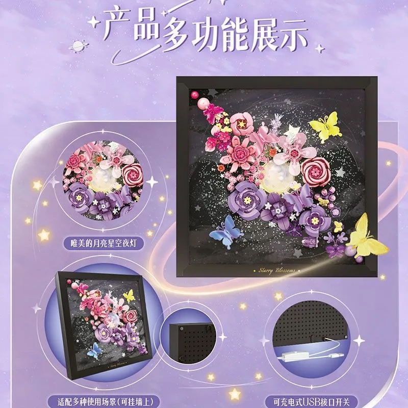 AREAX Bouwstenen Sterrennacht Bloemframe Oplichten Hangend Boeket DIY Speelgoed Valentijnscadeau voor meisjes