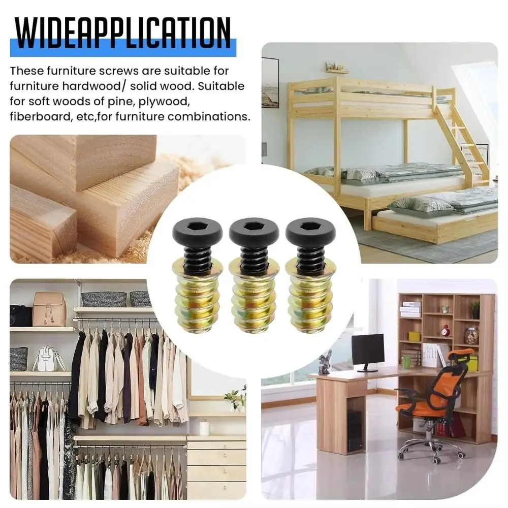 10Sets 1/4-20mm Threaded Inserts Tool Kit Plain Carbon Steel Hexagon Drive Nut Threaded Inserts Black and Golden
