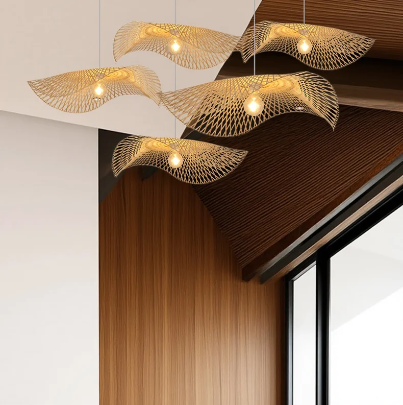

1Pcs Hand Woven Bamboo Pendant Lights Southeast Asia Dia 35cm Rattan Wicker Chandelier Dining Rroom Bamboo Art Lamp