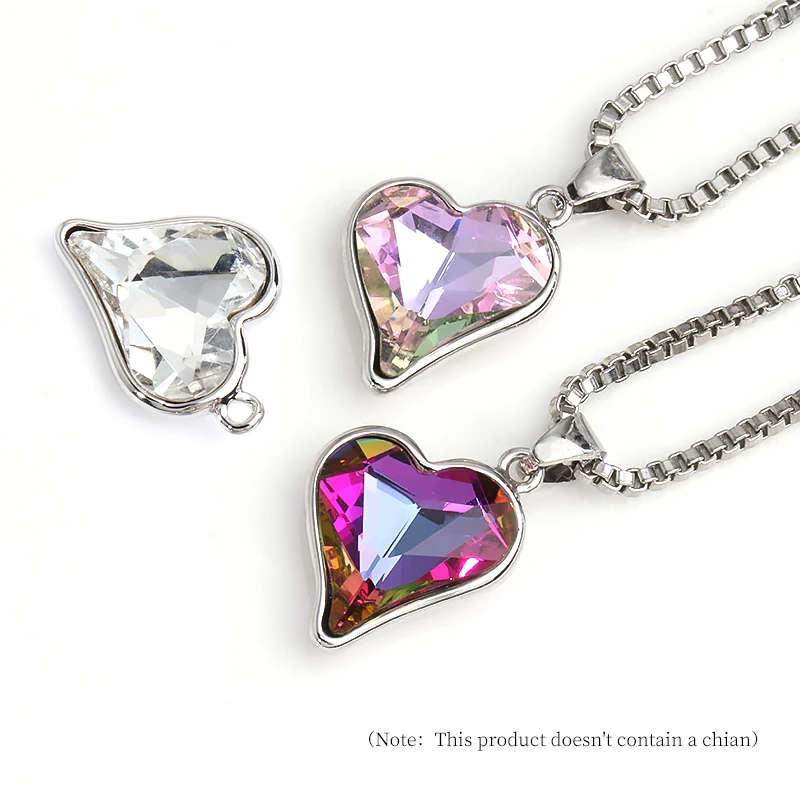 Heart Rhinestones Necklace Rhinestones Pendants Glitter Glass Ring Crystals With Copper Claw Set Jewelry Making Accessories