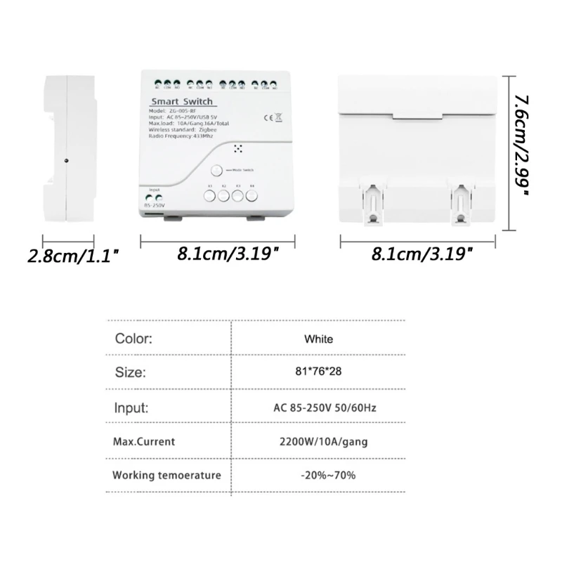 ZG-005-RF Zigbee3.0 Tuya Relay-Switch 4CH لوحة مفاتيح الإضاءة غطاء دعم التحكم الصوتي 433 ميجا هرتز دروبشيبينغ