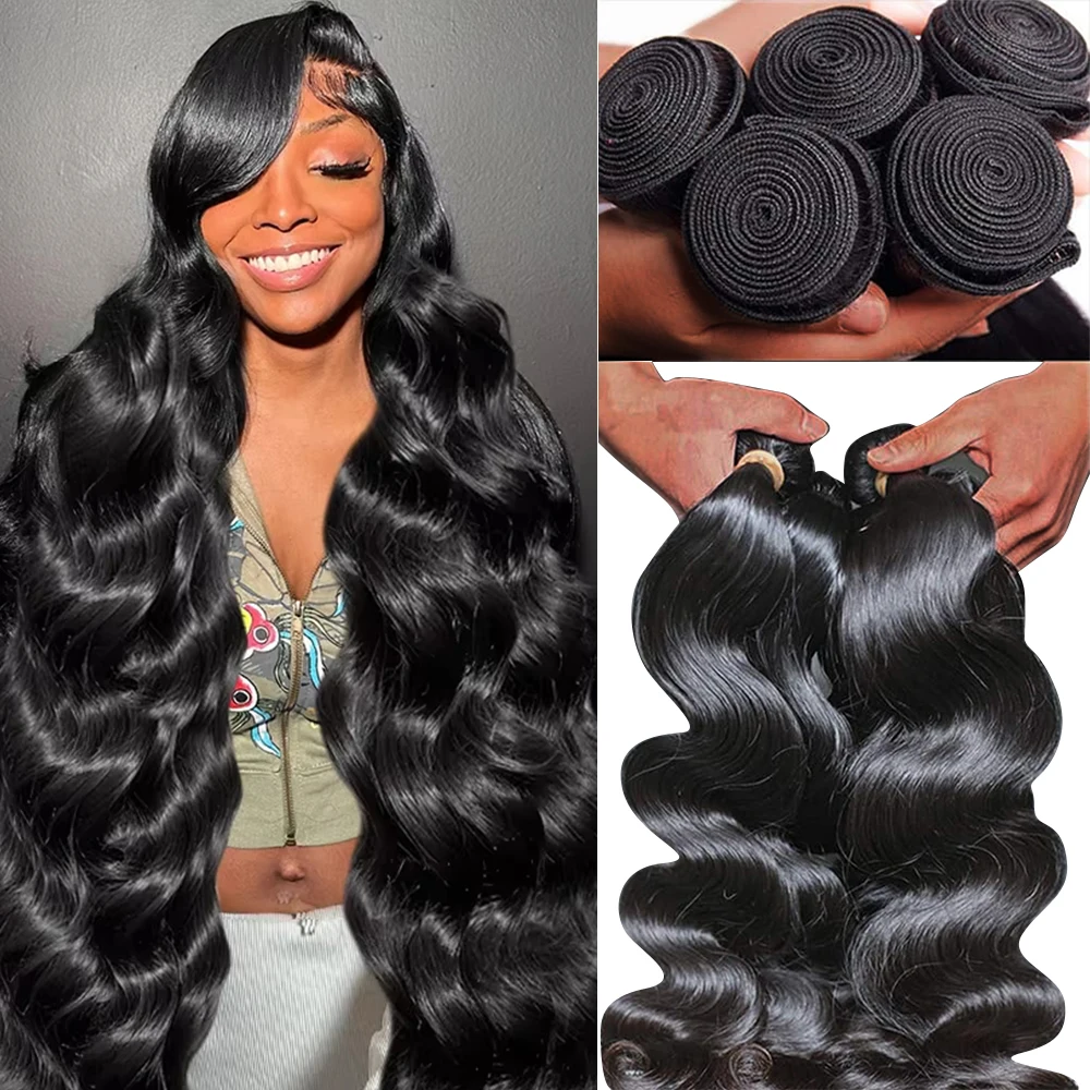 Body Wave Bundles Human Hair Human Hair Bundles Weaving Natural Black 1 4 5 Bundles Virgin Hair 28 Inch Raw Hair Extensions