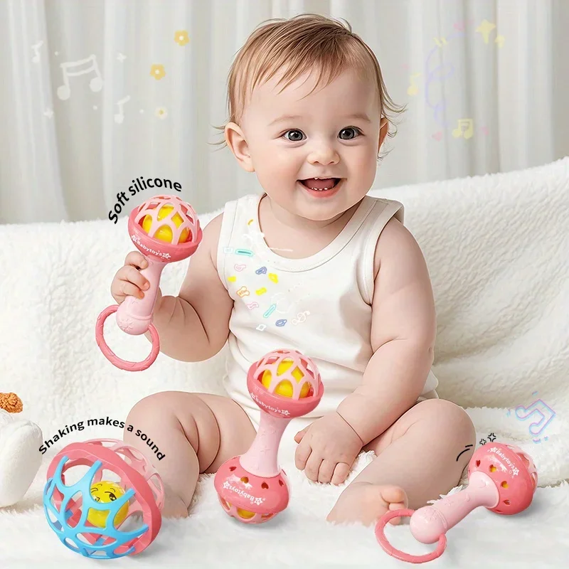 Sensory Toys for Babies, Pink Handheld Ball Player Bell Ringing Toys to Improve Color Recognition, Christmas Sock Gifts